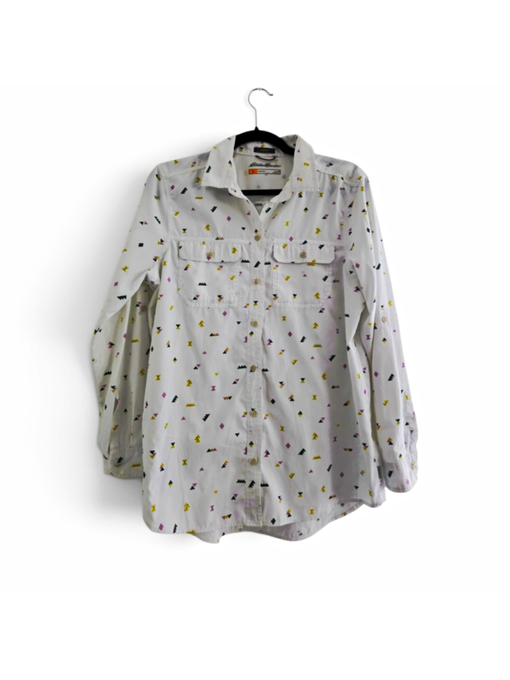 Eddie Bauer Travex Classic Fit women's White Geometric Long Sleeve Button-Up